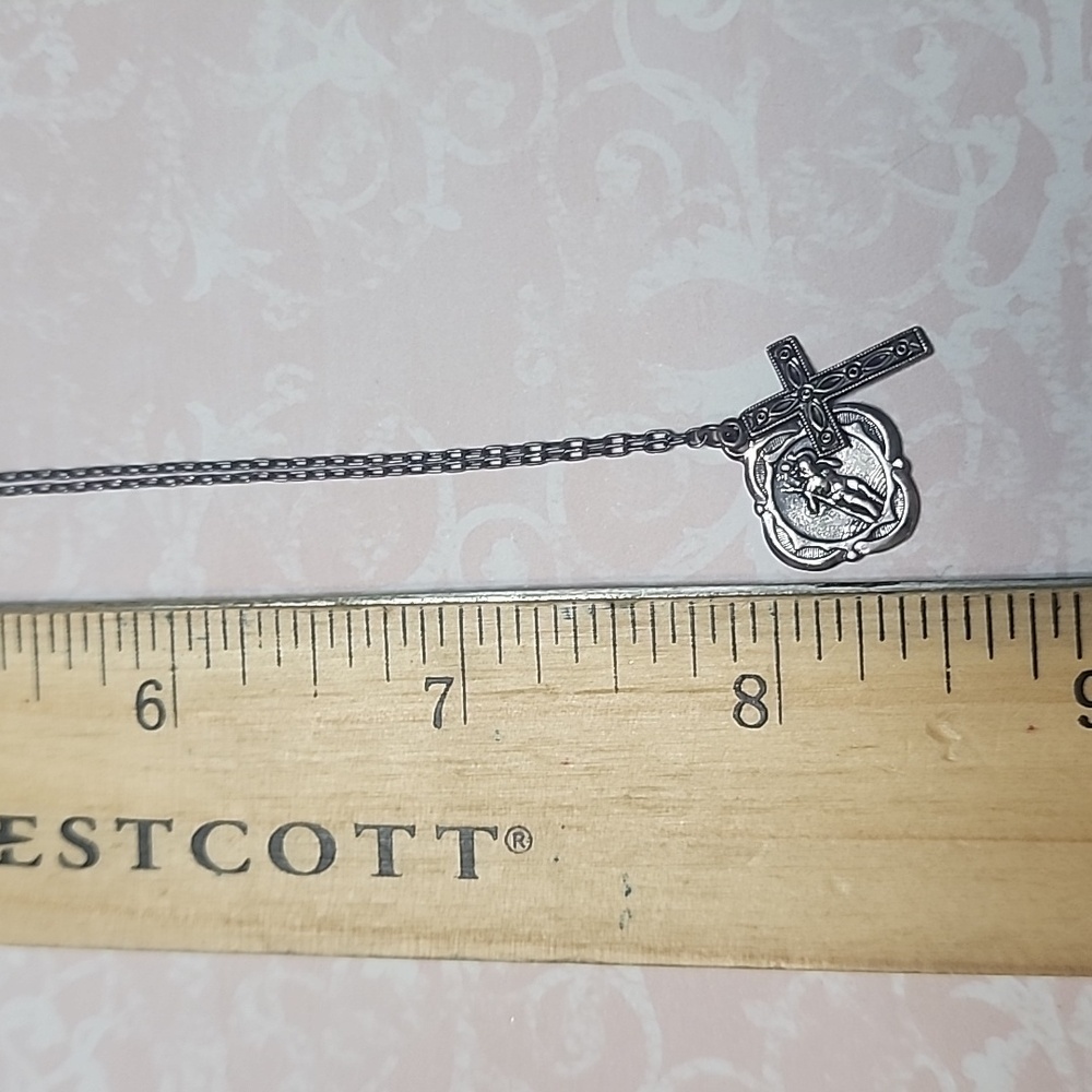 Elegant Silver Cross & Saint Christopher Pendant Necklace By Orly Baruch - Picture 5 of 6